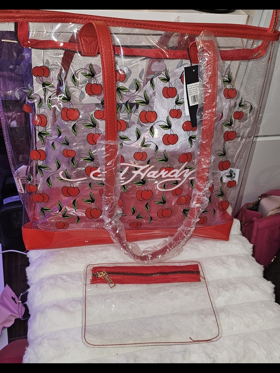 Handbags - Ed Hardy Red Cherry Clear Tote Bag with Matching Pouch